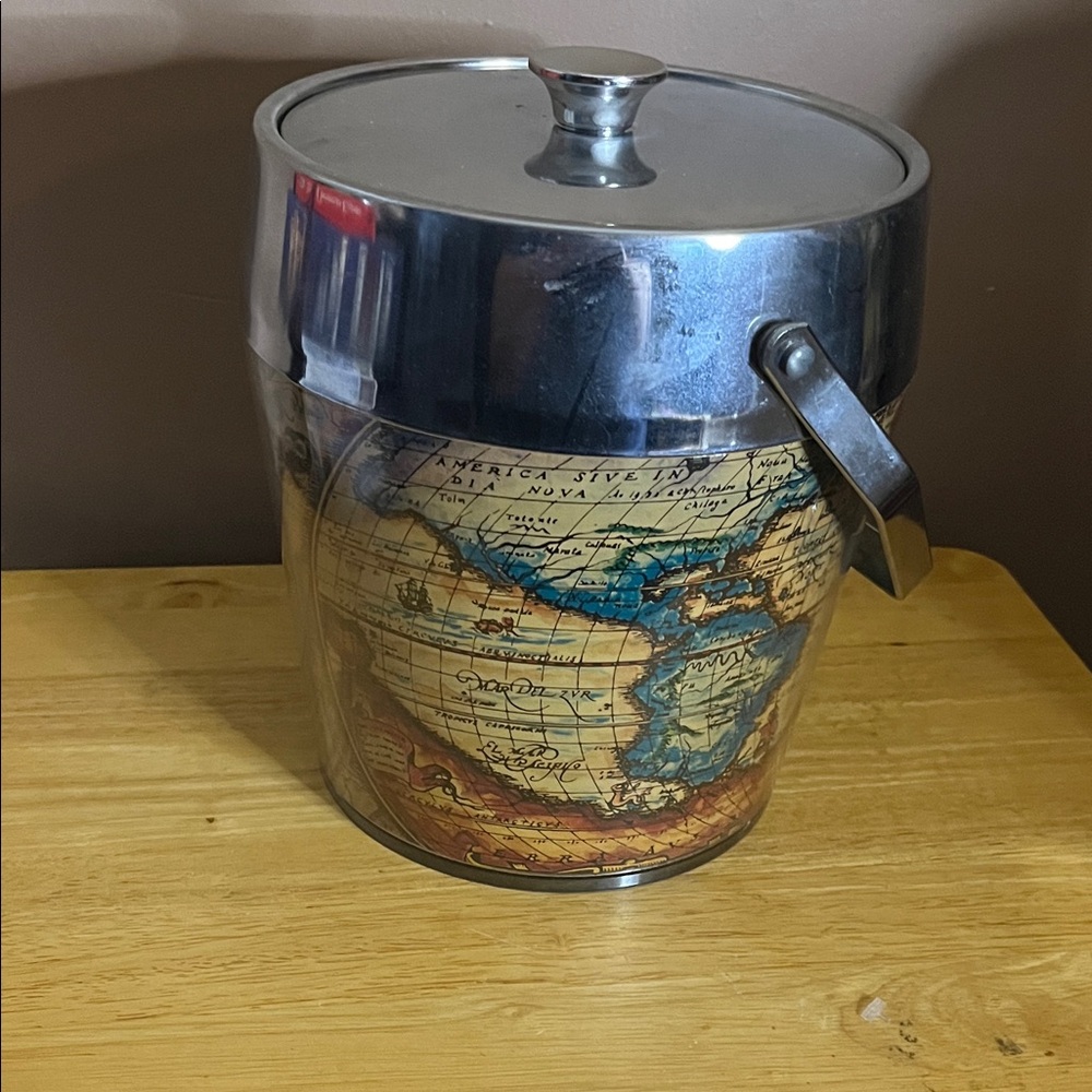 😀MCM ice bucket map plastic stainless steel 60’s Japan